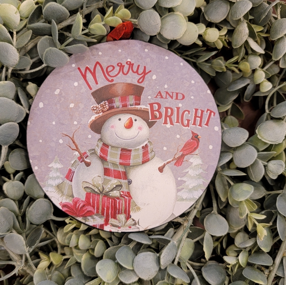 NEW GERSON LTD Merry & Bright Metal Snowman Ornament with Red and White Accents